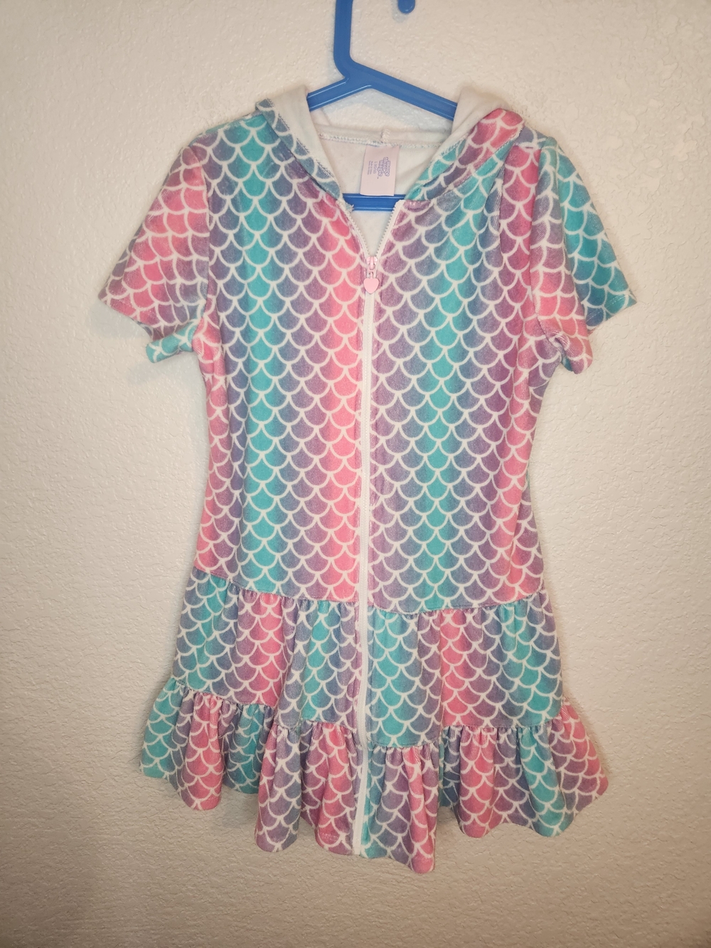 More than Magic hood swim dress cover up Girls' Pink Aqua Purple Mermaid L 10 12